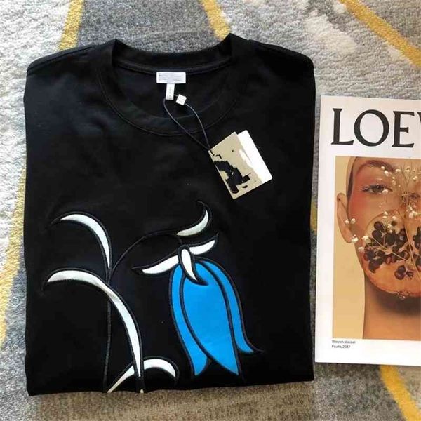 

2022 fashion brand spring summer new men women lovers same pure cotton versatile embroidery printing bottomed shirt t-shirt, White