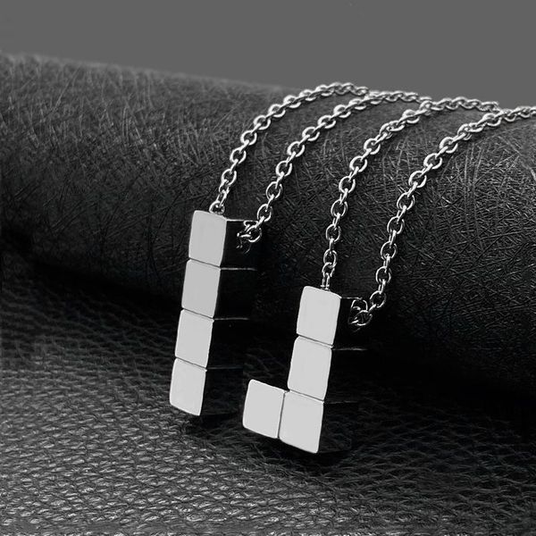 

pendant necklaces fashion tetris retro game titanium steel necklace, Silver