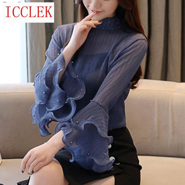 

woman shirts 2021 will see sleeve flare beading women's shirt blouses and chiffon &, White
