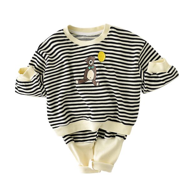 Симпатичные картонные медведь ребёнок девушка одежда одежды для детей полосатая толстовка брюки наряд для новорожденного ребенка детская одежда 210413