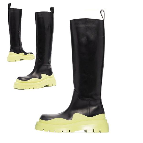 

aaa+ fruit green soles bottega-booties tire soles high leather boot man women platform chunky boots lady boot luxury designer women boots mi, Black