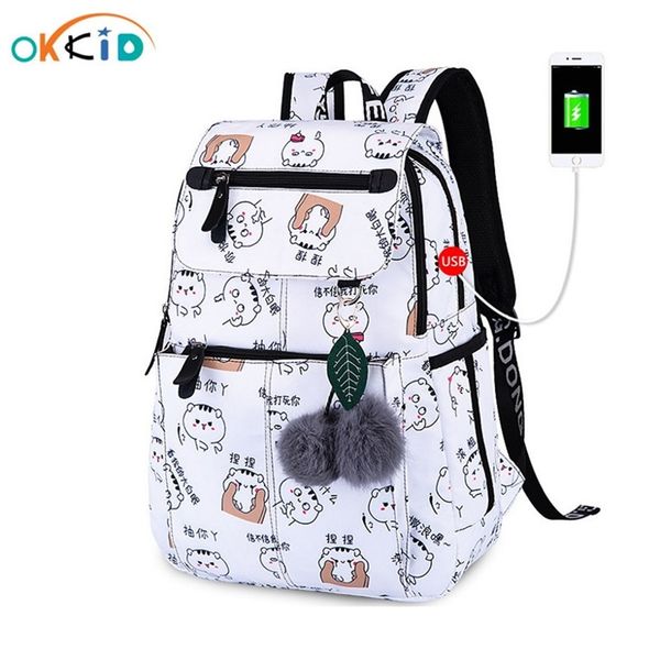 

okkid school bags for girls female lapbackpack usb backbag children backpacks cute cat school backpack for girls bag pack 210809