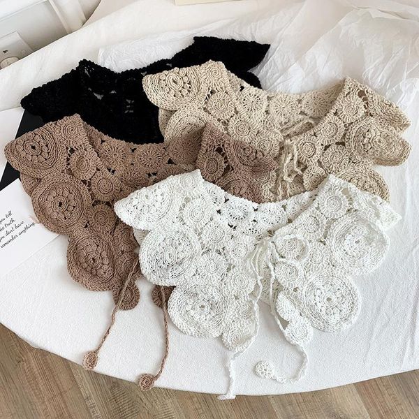 

bow ties women fashion knitted false collar female shirt blouse fake lace-up sweet detachable accessory, Black;gray