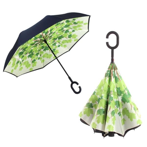 

umbrellas double layer umbrella women summer windproof waterproof c-shaped handle inverted sun rain protector