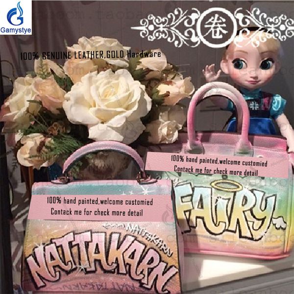 

hand painted letter fashion handbags genuine leather handle bags women messenger bag female shoulder bag luxury classic bags