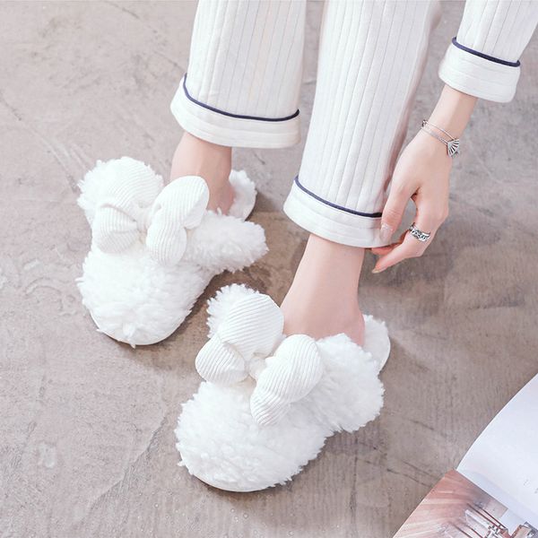 

winter fur ps knot elegant ladi veet slippers home bedroom slip-on flat sho memory foam black white women