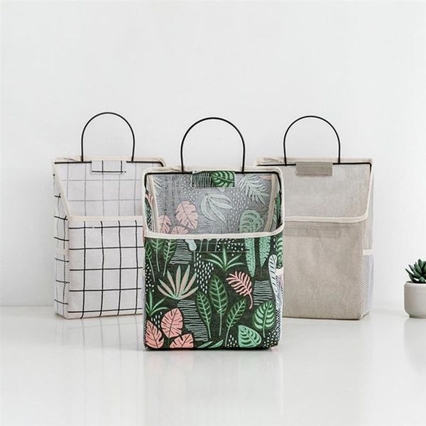 

storage bags cotton linen wall-mounted bag wall hanging bedside organizer book magazine mobile phone holder