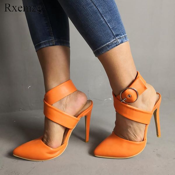 

rxemzg pointed toe stiletto high heels sandals roman style fashion cross-strap orange party pumps plus size women shoes 44, Black