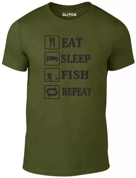 

eat sleep fish repeat - funny t shirt fishing hobby sport sea river fly joke rod, White;black