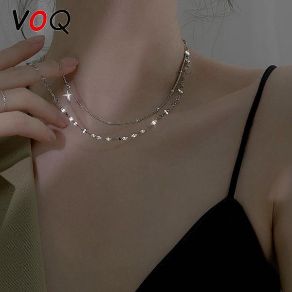 

chains voq cross star necklaces for women temperament double-layer clavicle chain glitter choker fashion jewelry, Silver