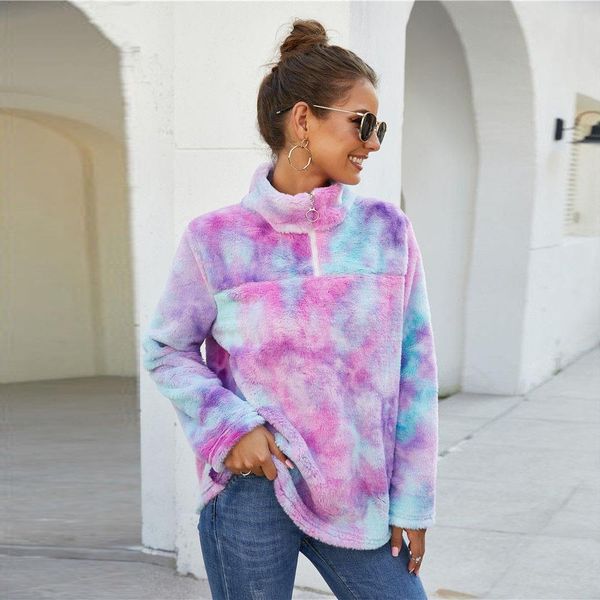 

sherpa fleece rainbow gradient womens sweater fluffy zipper pullover winter warm chic party teddy sweaters, White;black