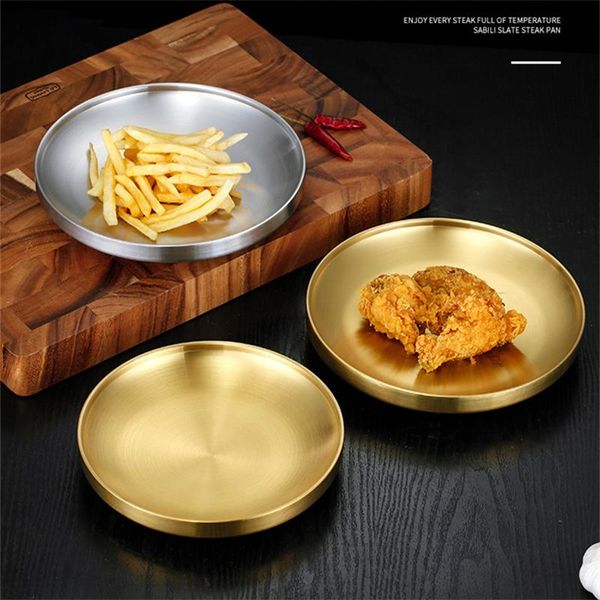 

dishes & plates korean 304 stainless steel barbecue plate household double layer anti-scalding disc gold cold snack dish storage trays