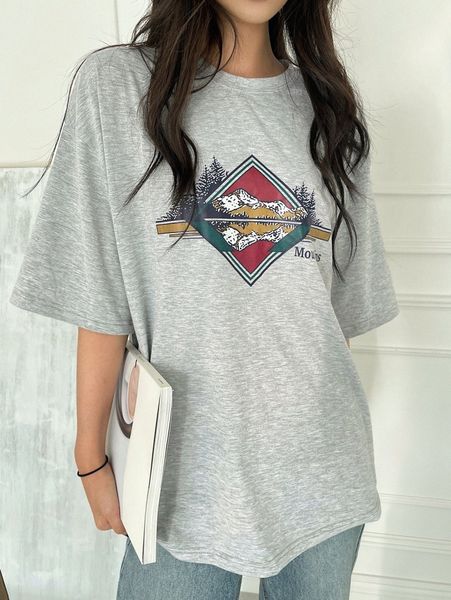 

dazy mountain and letter graphic drop shoulder tee 29n3#, White