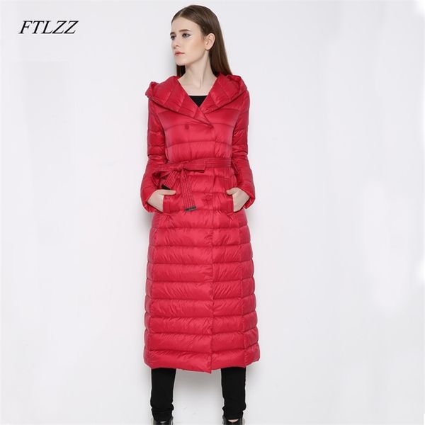 Lady Winter Warm Coat Women Slim Duck Down Jacket Long Female Parka Capispalla casual Parka con cappuccio 210430