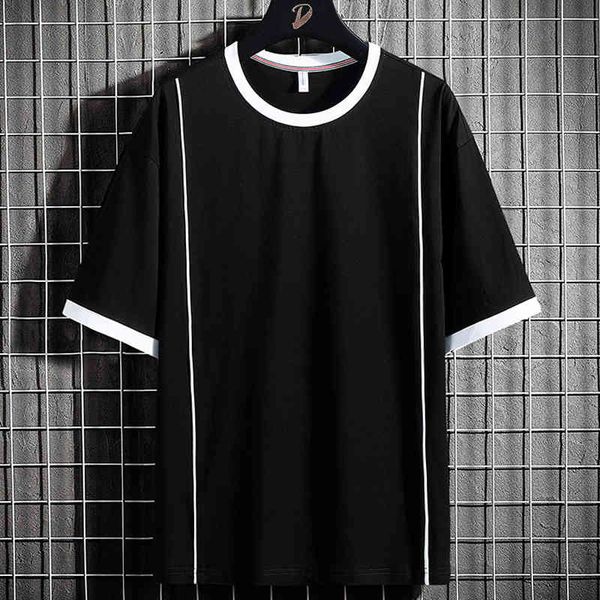 

t shirt big size summer basic t-shirts short sleeve casual cotton oversized t shirts men fashion striped tee 6xl 7xl 8xl, White;black