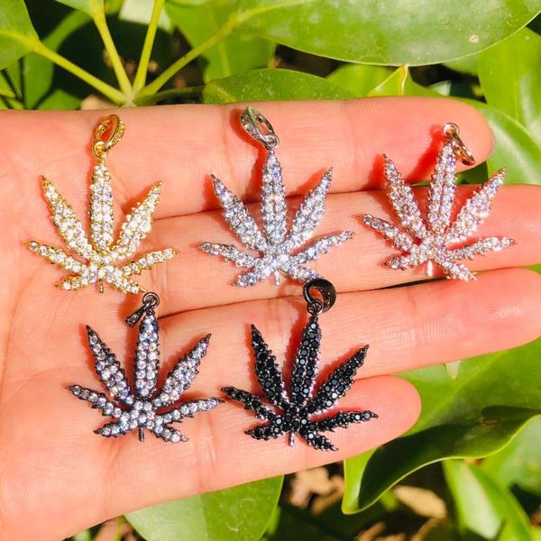

charms 5pcs cubic zirconia paved leaf charm pendant for women bracelet necklace making gold plated diy jewelry findings wholesale, Bronze;silver