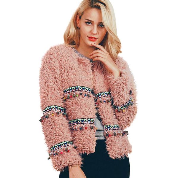 

women's jackets winter grey wool overcoat warm outerwear women pink white faux fur coat turn down collar long sleeve cardigan female ou, Black;brown