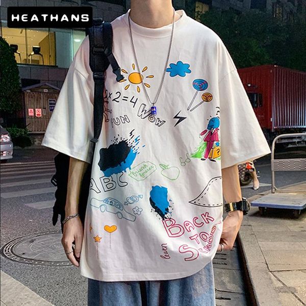 

shirt male loose hip hop t shirts men creative graffiti fun short sleeved summer oversize casual coat koszulki men's t-shirts, White;black