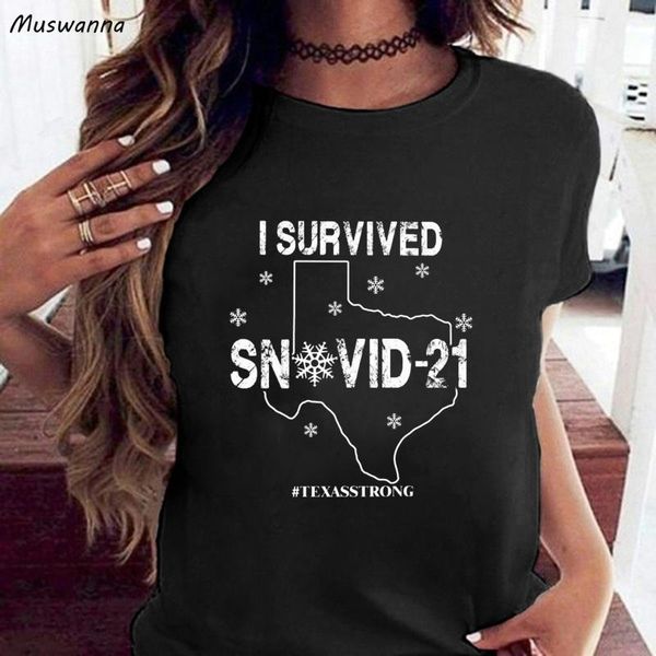 

survived snovid print t-shirts women graphic tees cotton oversized harajuku summer short sleeve round collar t shirt #bl4 women's t-sh, White