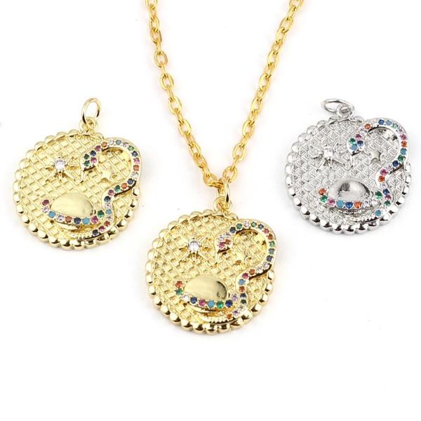 

charms copper galaxy planet micro pave multicolor rhinestone pendants diy making necklace bracelets jewelry 26mm x 20mm,1piece, Bronze;silver