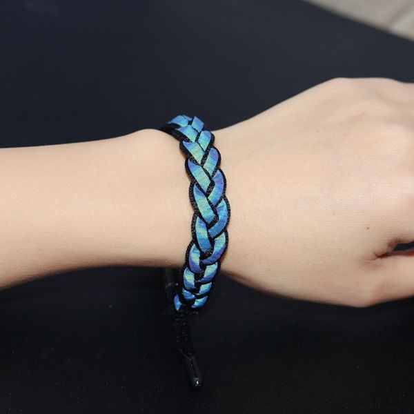 

charm bracelets stylish holographic fluorescent woven reflective bracelet luminous colorful starry sky shoelace couple, Golden;silver