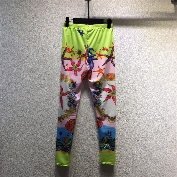 

fashion runway design shell women leggings starfish printed elastic waist slim high street y552, Black