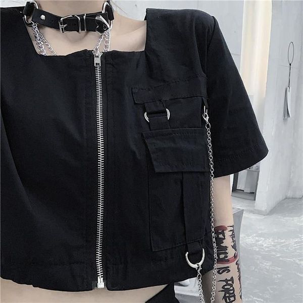 

women's hoodies & sweatshirts korean women's loose shirt, gothic black zipper, square blouse, cool street clothes for girls in 202