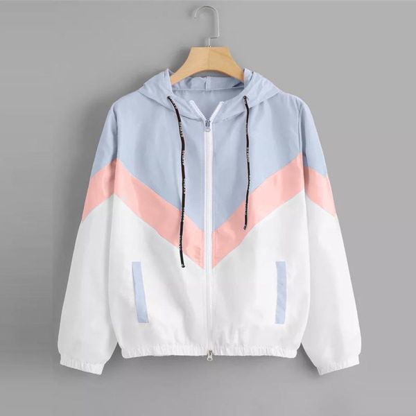 

women's jackets autumn patchwork casual long sleeve coats outerwear raincoat hooded windbreaker jacket women color block zipper, Black;brown