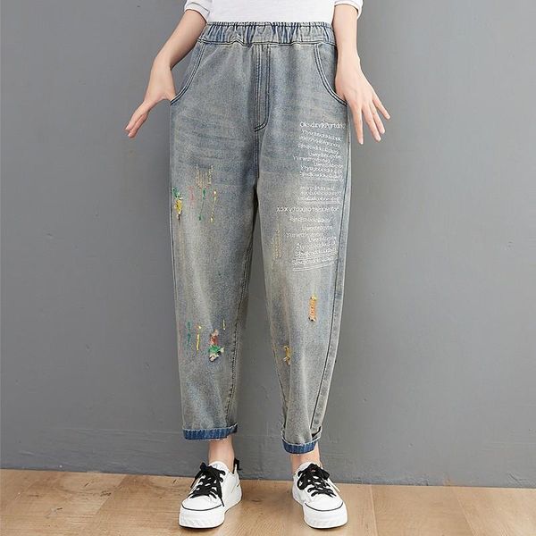 

women's jeans women high waist casual arrival 2021 autumn vintage street style straight loose female ankle-length denim pants b848, Blue