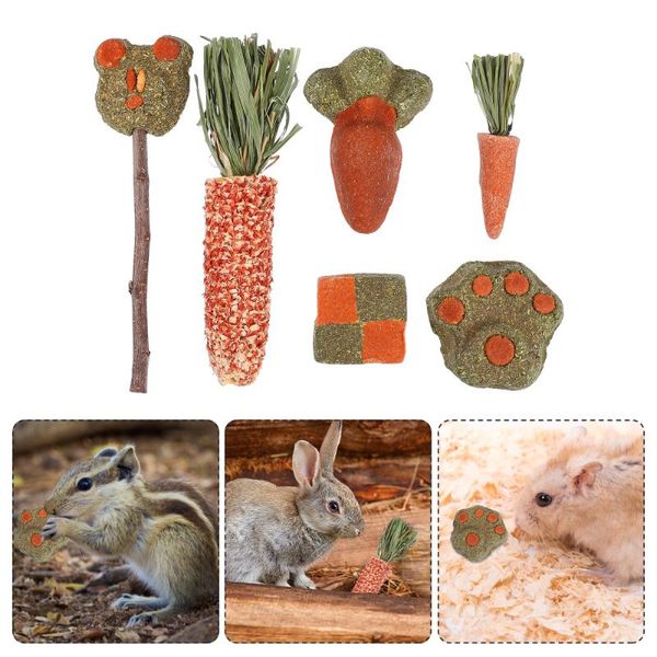 

small animal supplies 6pcs molar grass cake treat food teething toys supply