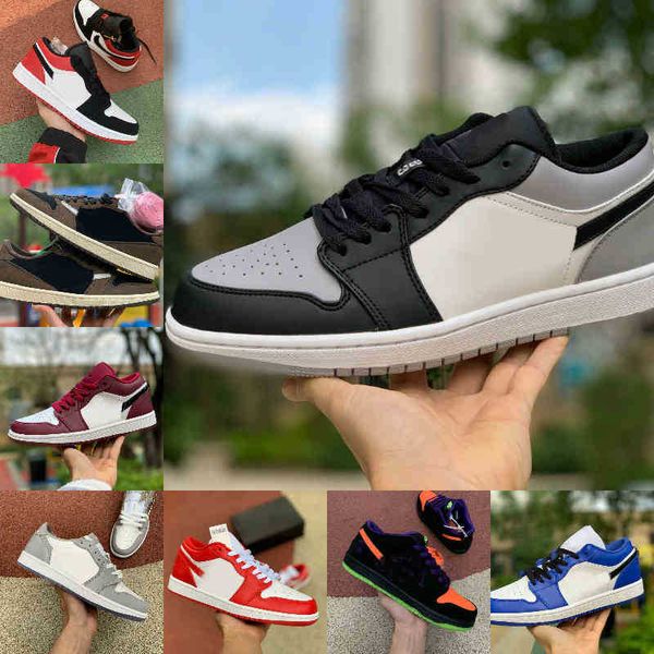 

2021 low 1 1s university blue men basketball shoes black toe court purple white unc light smoke grey reverse bred hyper royal laser women