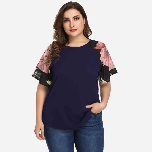 

women's plus size hy30179b# large contrast printed stitching top