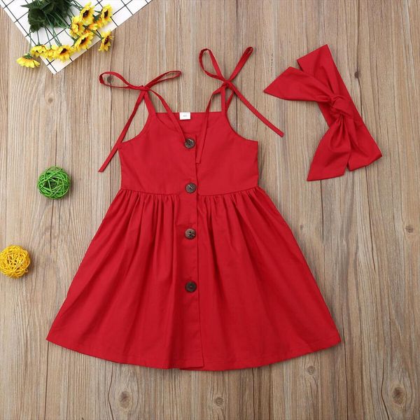 

summer children clothing toddler girl dress girls princess strap headband outfits party pageant sleeveless solid gown sundress, Red;yellow