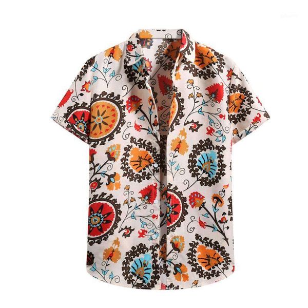 

men's casual shirts 2021 summer fashion slim fit cardigan short sleeve hawaiian beach flower shirt turtleneck, White;black