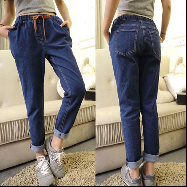 

mom oversize casual big womens jeans plus large size elastic waist baggy woman trouser black 4xl,5xl,6xl,7xl,8xl, Blue