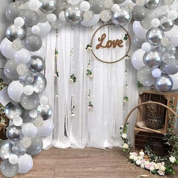 Gary Bianco Metallico Silver Balloon Balloon Arch Garland Kit Wedding Confetti Balloons Hawaiian Party Ballons Ballons Ballons Globos Decorazione 211216