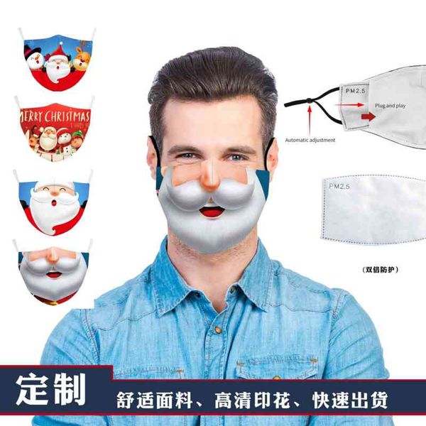 

mask christmas 3d digital printed cotton anti haze hanging ear wash cartoon adult