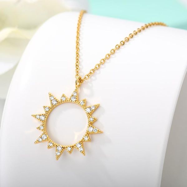 

pendant necklaces sun flower necklace for women gold color fashion geometric hollow round chain pendants statement birthday collier jewelry, Silver