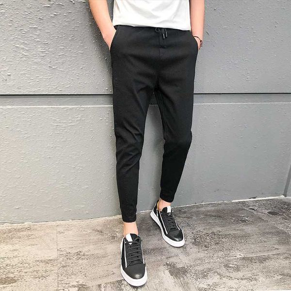 

men's pants pantalones hombre fashion spring streetwear joggers slim fit all match solid casual drawstring trousers b618, Black