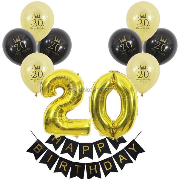 

party decoration 20th birthday balloon happy banner number 20 digital ballons balls gold black decorations
