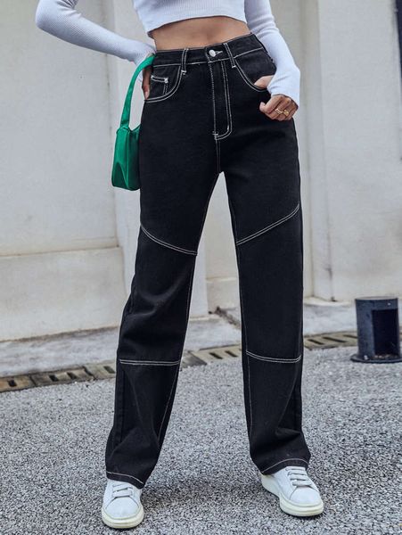 

denim pants splicing elastic black, Blue