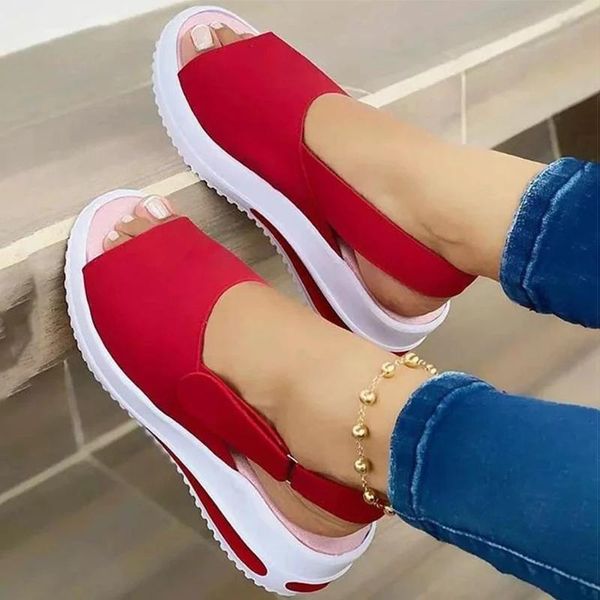

sandals 2021 women heels peep summer shoes platform soft wedges casual footwear, Black