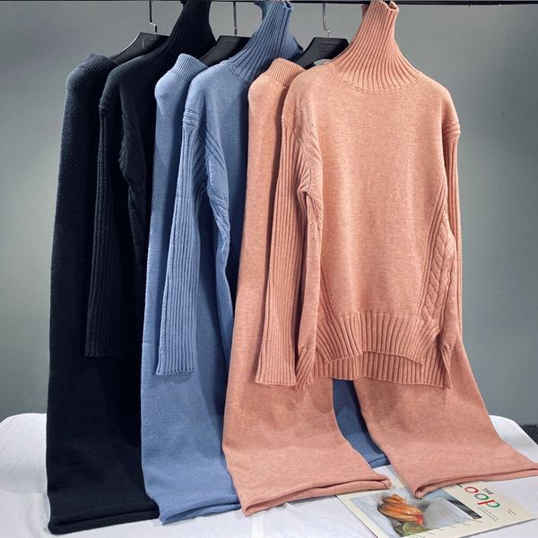 

sweaters European women's fashion, knitted or crocheted, turtleneck sweater+ long legged pants outwear t079, White;black