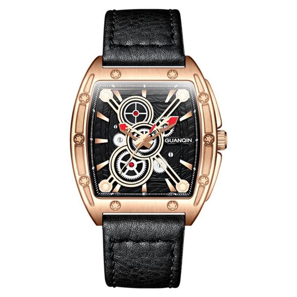

wristwatches relogio masculino guanqin mens watches business cool gear quartz clock man sport leather waterproof wristwatch, Slivery;brown