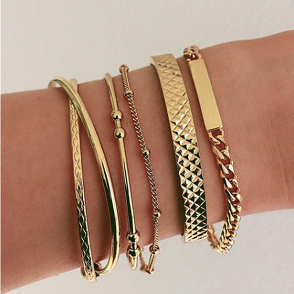 

charm bracelets boho personality vintage metal water ripple bracelet 6-piece stainless steel bangles luxury women's jewelry accessories, Golden;silver