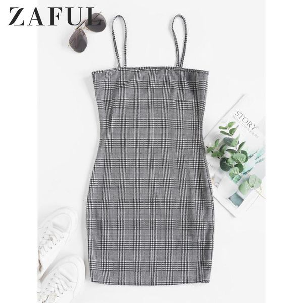 

women's plaid spaghetti strap dress cami sheath silhouette mini sleeveless fall summer casual fitted dresses, Black;gray