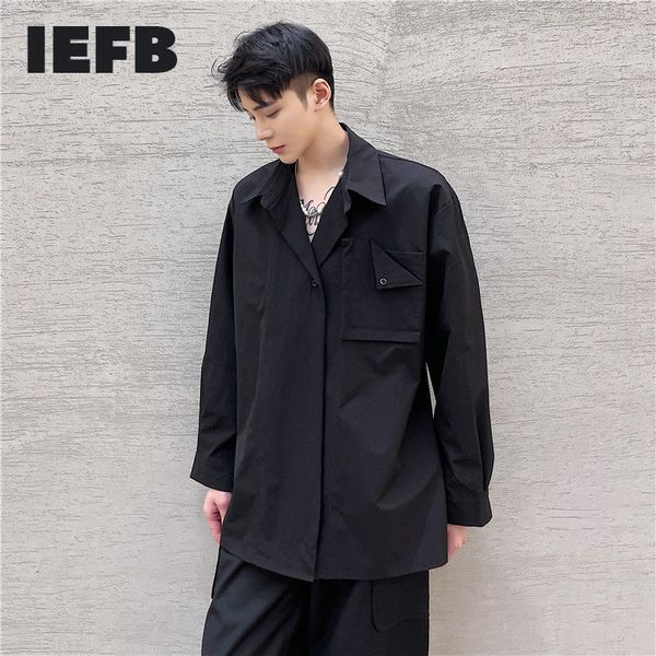 

iefb men;s loose spring and summer personalized design multi-layer folding pocket white shirt 9y6775 210524, White;black