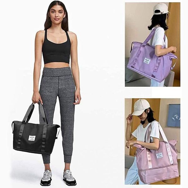

storage bags large capacity folding travel bag portable sports yoga gym one shoulder multifunctional foldable handbag #8