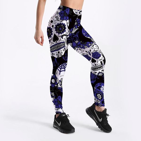 

20 styles fashion skull women leggings head love mask blood printing slim high waist woman pants, Black