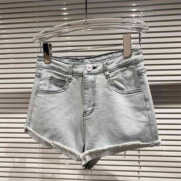 

women elastic slim denim shorts solid color high waist small flanging fashion spring summer 11b655 210525, White;black